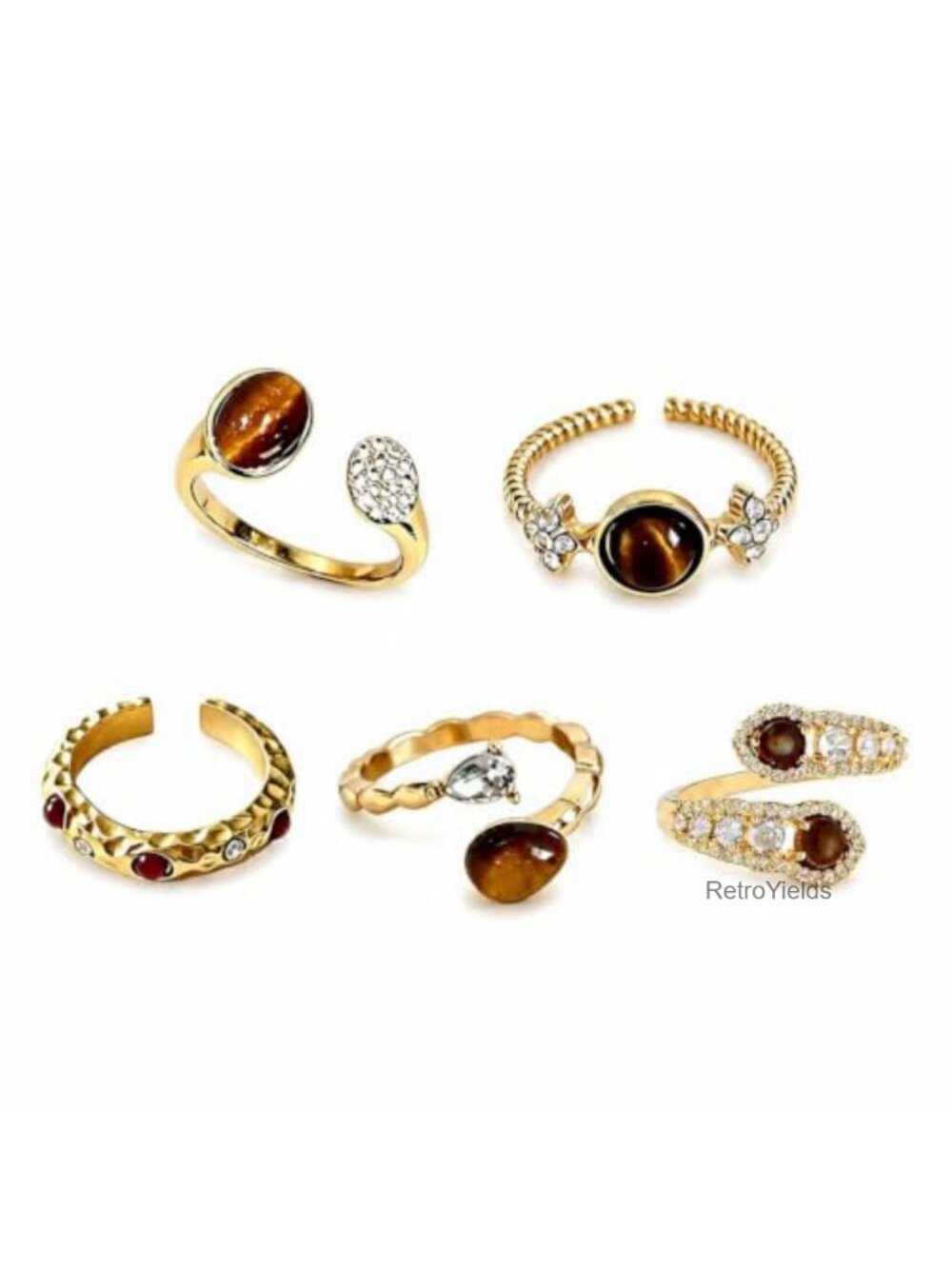 5PC Stackable Rings Set Adjustable 14K Gold Plated Boho Vintage Jewelry